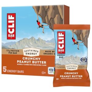 CLIF BAR - Crunchy Peanut Butter - Made with Organic Oats - Energy Bars - Non-GMO - Plant Based Protein Bars (5 Pack)