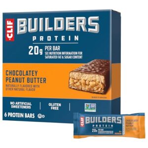 CLIF BUILDERS Protein Bars - Chocolate Peanut Butter Flavor - 20g Plant Based Protein - Gluten Free - Non-GMO - Low Glycemic - No Artificial Sweeteners - 2.4 oz. (6 Pack)