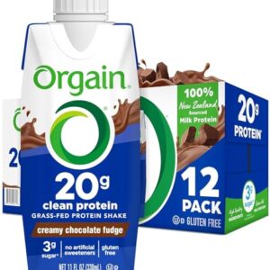 Orgain Clean Protein Shake, Grass Fed Dairy, Creamy Chocolate Fudge - 20g Whey High Protein, Kosher, Ready to Drink, Low Net Carbs, Gluten Free, No Soy Ingredients, 11 Fl Oz (Pack of 12)