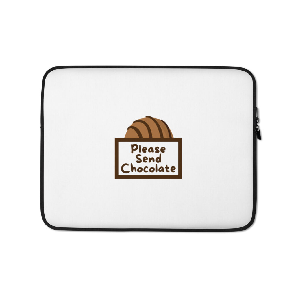 Chocolate themed laptop sleeve gift for chocolate lovers 15 inch size front