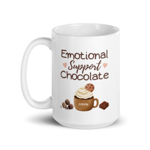 Emotional Support Chocolate white mug left hand view Emotional Support Chocolate white mug left hand view